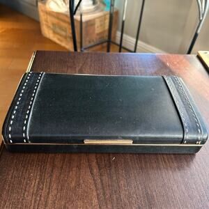 VTG SHIELDS FAUX BLACK LEATHER MENS JEWELRY BOX